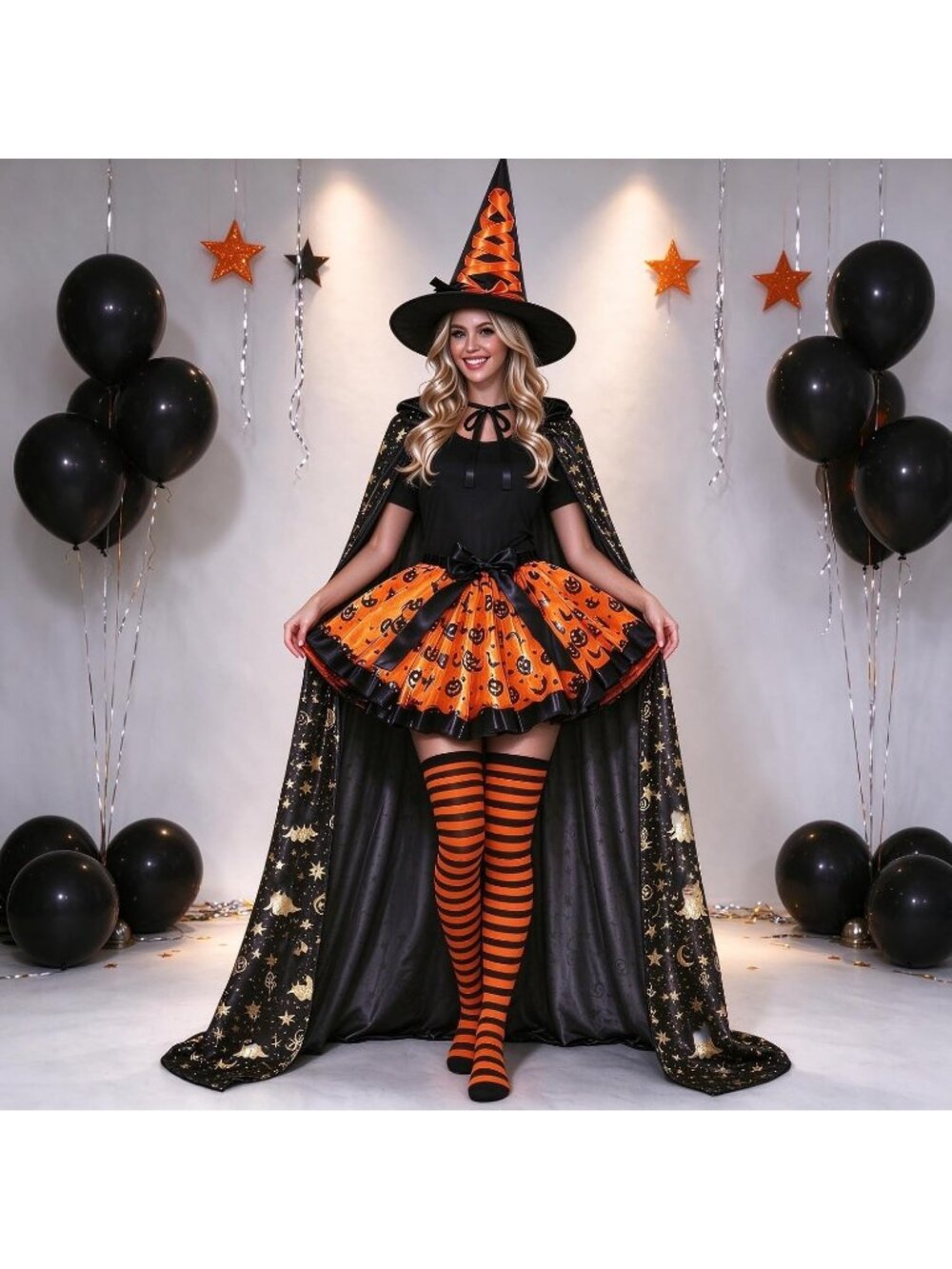 🎃Women's Orange Halloween Fairy Tale Deluxe Witch Velvet Hooded Cloak Costume